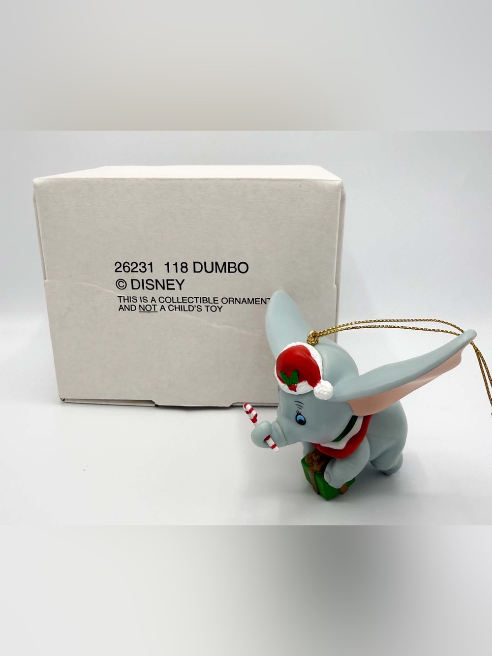 Grolier Disney Dumbo Christmas Ornament Elephant With Present